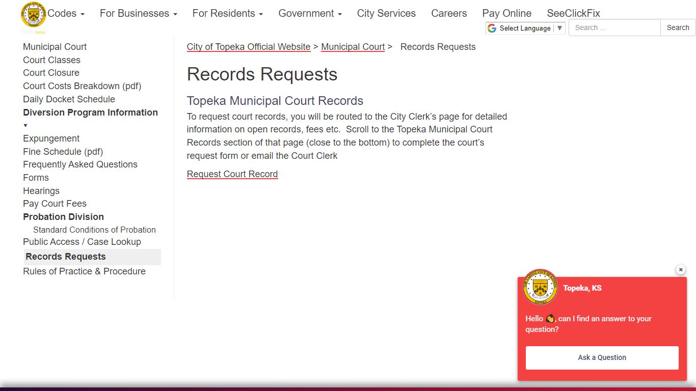 Records Requests | Municipal Court - Topeka