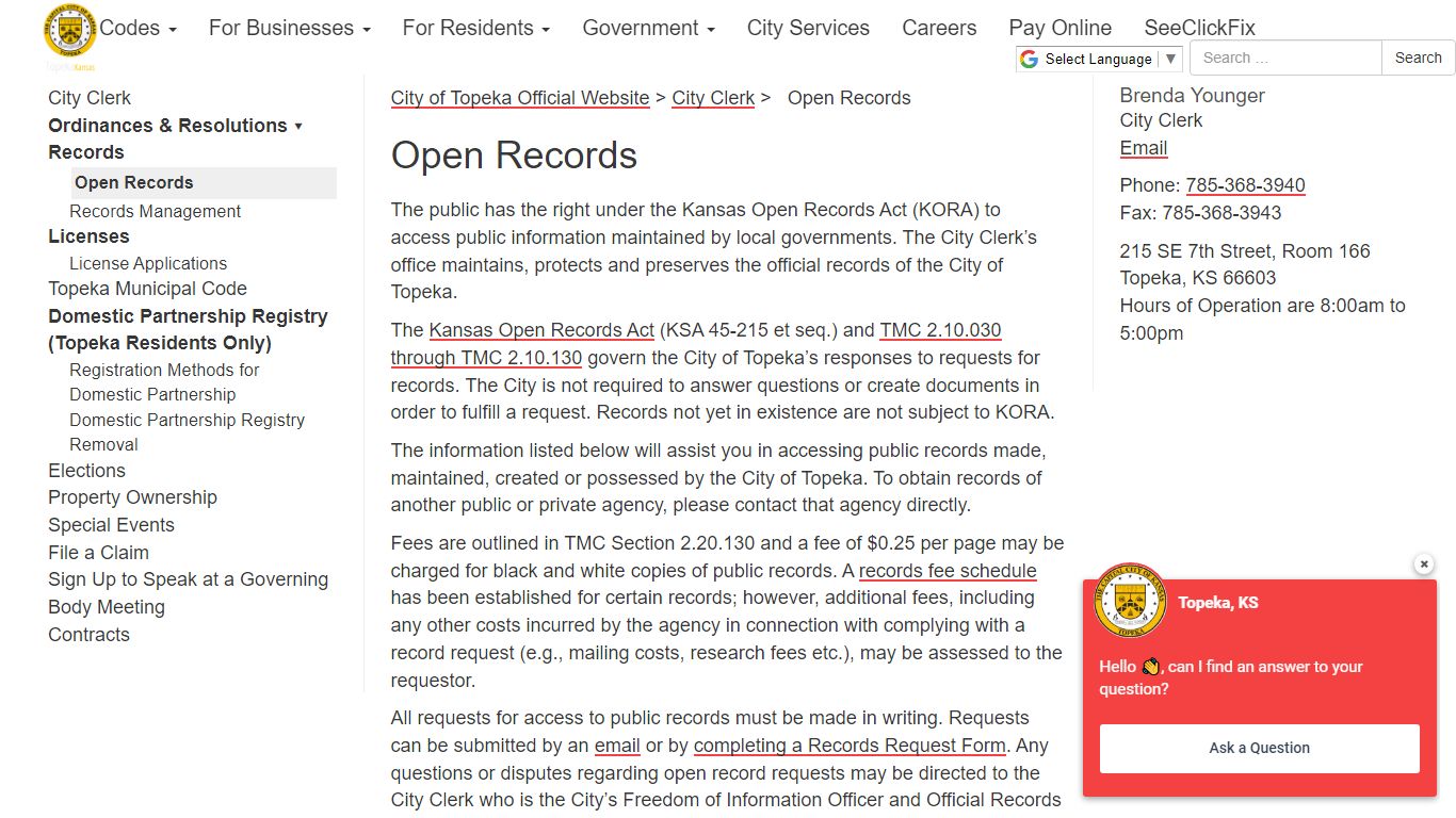 Open Records | City Clerk - Topeka